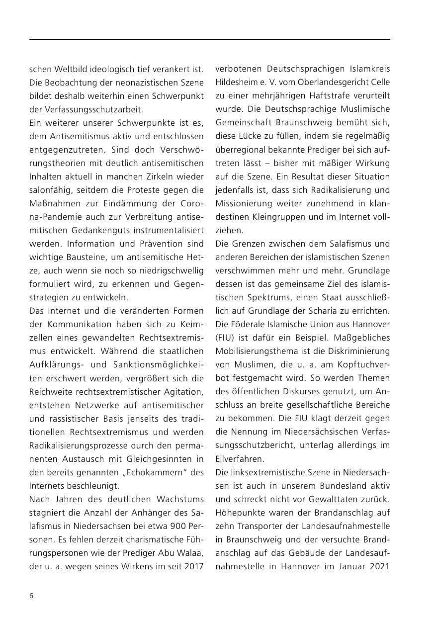 Seite 8 des Verfassungsschutzbericht 2020 Niedersachsen