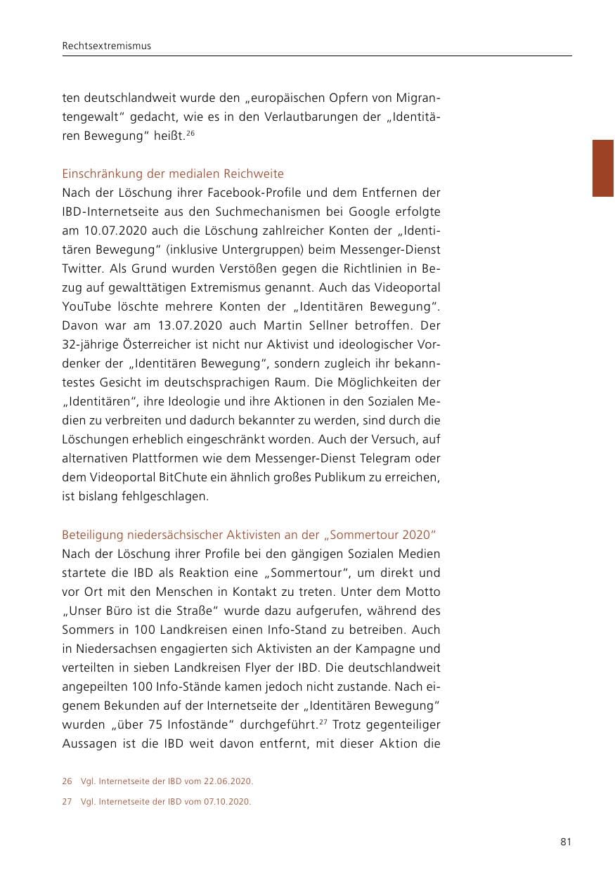 Seite 83 des Verfassungsschutzbericht 2020 Niedersachsen