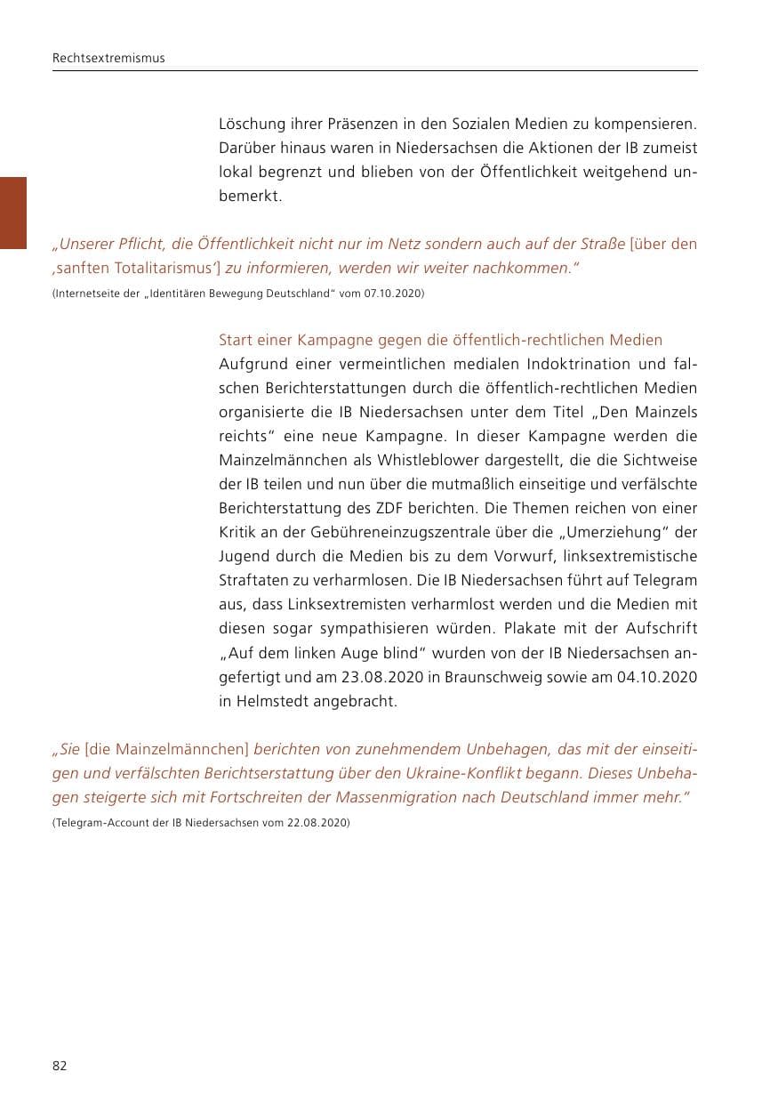 Seite 84 des Verfassungsschutzbericht 2020 Niedersachsen