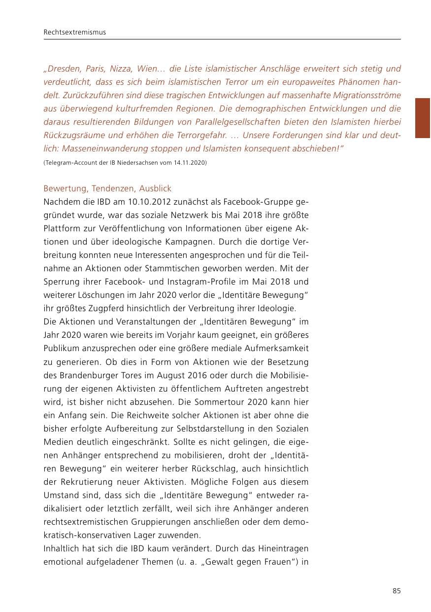 Seite 87 des Verfassungsschutzbericht 2020 Niedersachsen