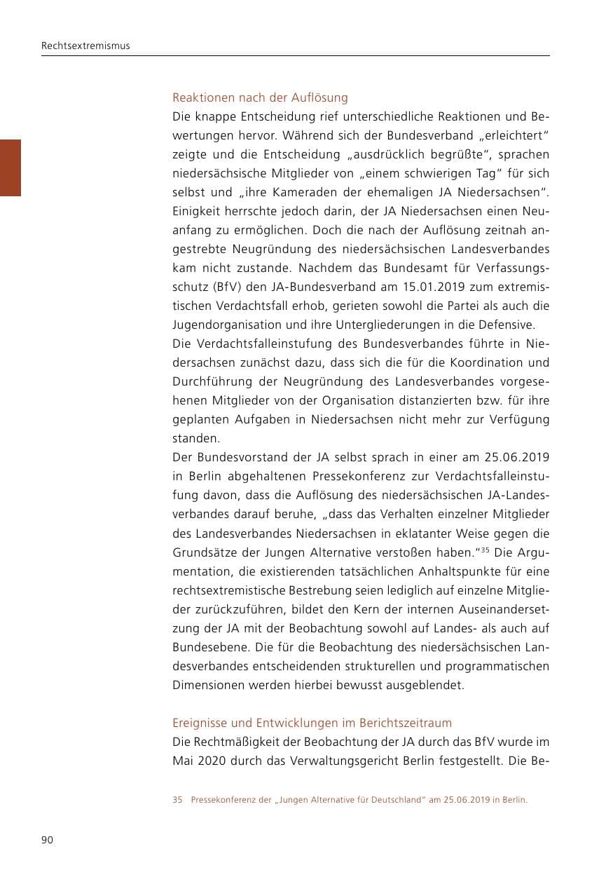 Seite 92 des Verfassungsschutzbericht 2020 Niedersachsen