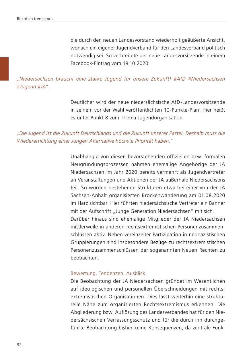 Seite 94 des Verfassungsschutzbericht 2020 Niedersachsen