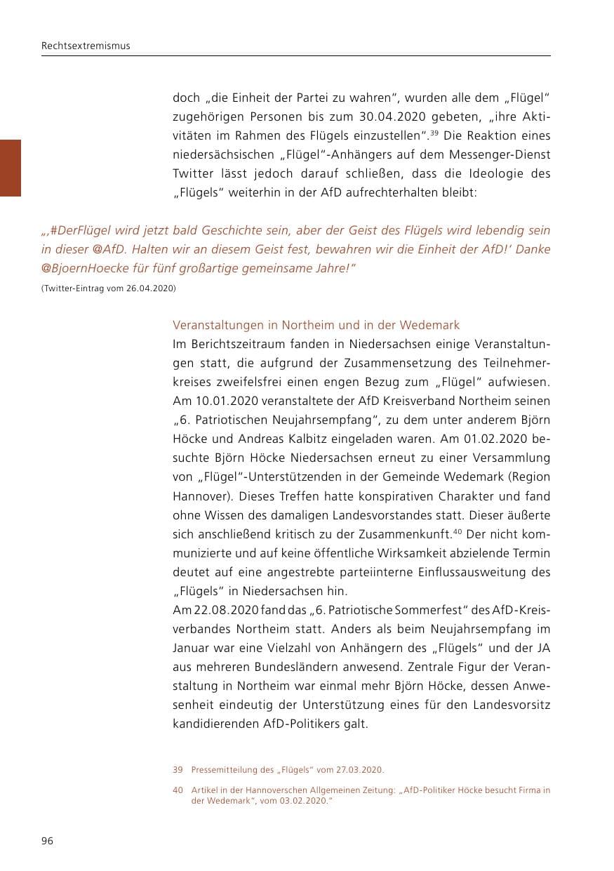 Seite 98 des Verfassungsschutzbericht 2020 Niedersachsen