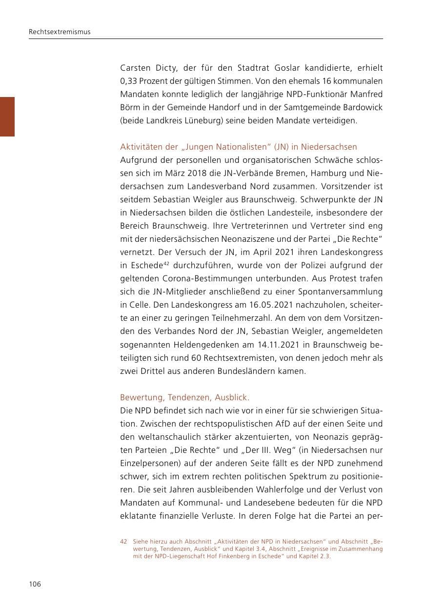 Seite 108 des Verfassungsschutzbericht 2021 Niedersachsen