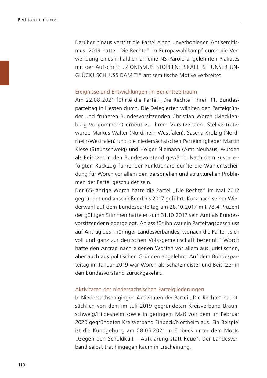 Seite 112 des Verfassungsschutzbericht 2021 Niedersachsen