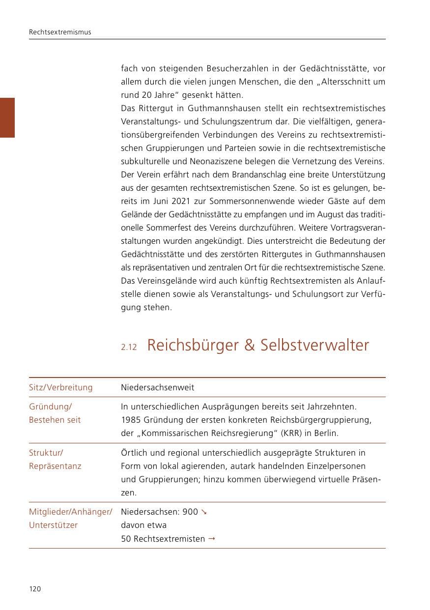 Seite 122 des Verfassungsschutzbericht 2021 Niedersachsen