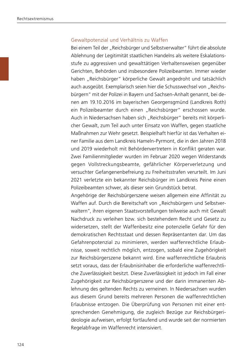 Seite 126 des Verfassungsschutzbericht 2021 Niedersachsen
