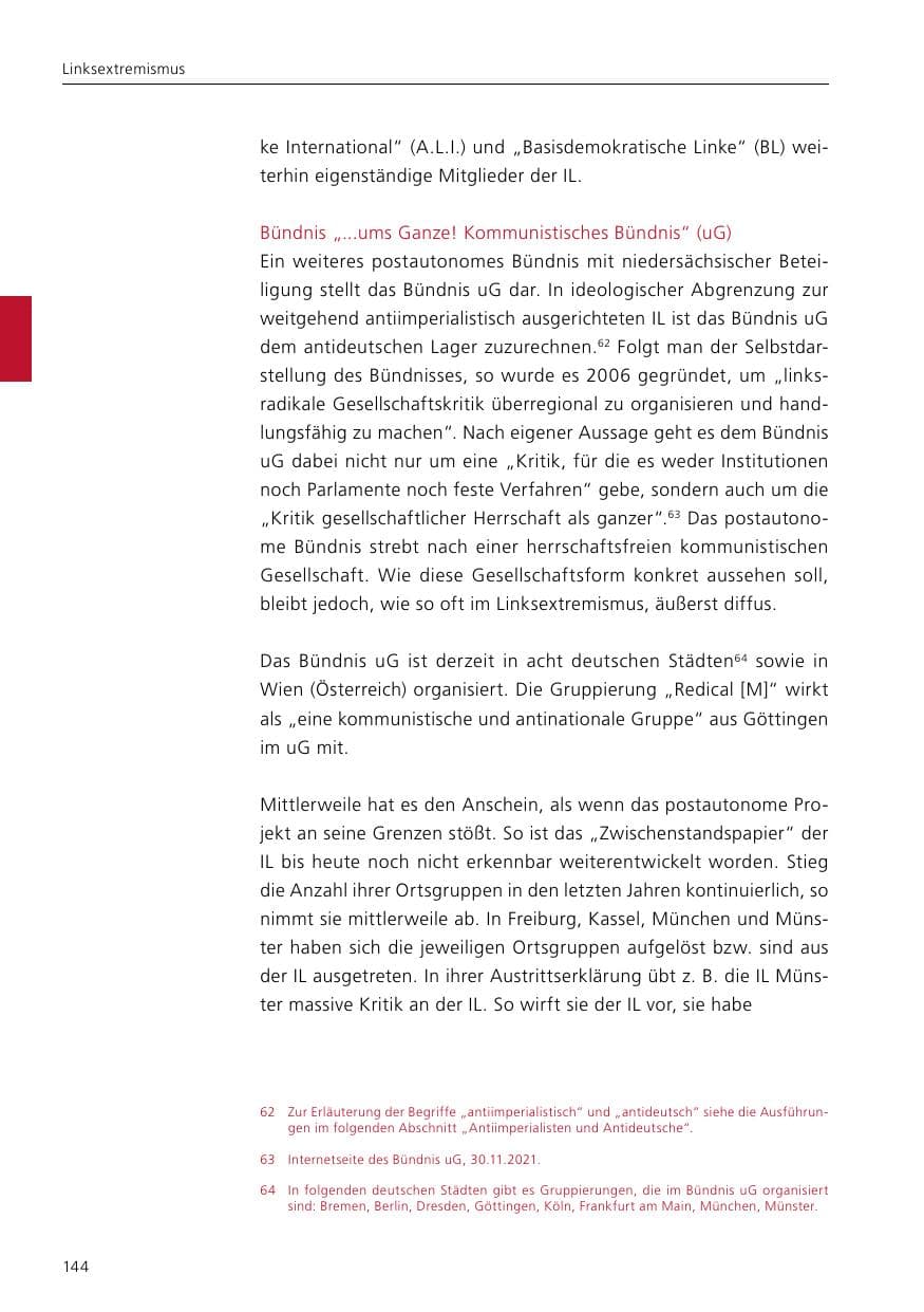 Seite 146 des Verfassungsschutzbericht 2021 Niedersachsen