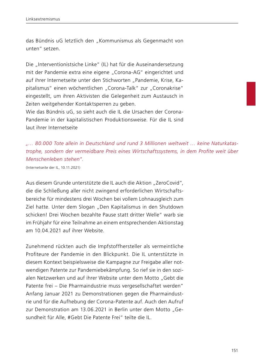 Seite 153 des Verfassungsschutzbericht 2021 Niedersachsen