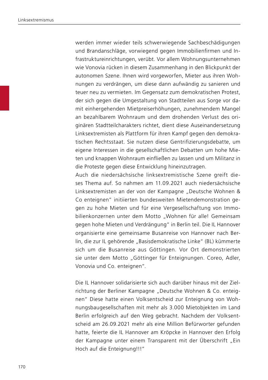 Seite 172 des Verfassungsschutzbericht 2021 Niedersachsen
