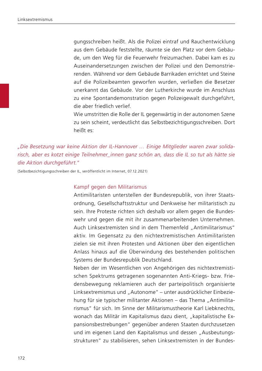 Seite 174 des Verfassungsschutzbericht 2021 Niedersachsen