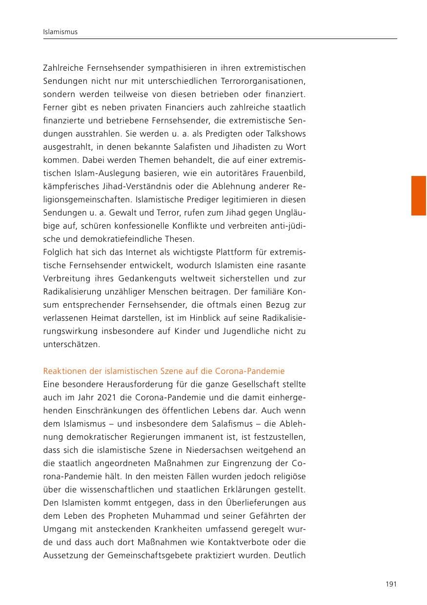 Seite 193 des Verfassungsschutzbericht 2021 Niedersachsen