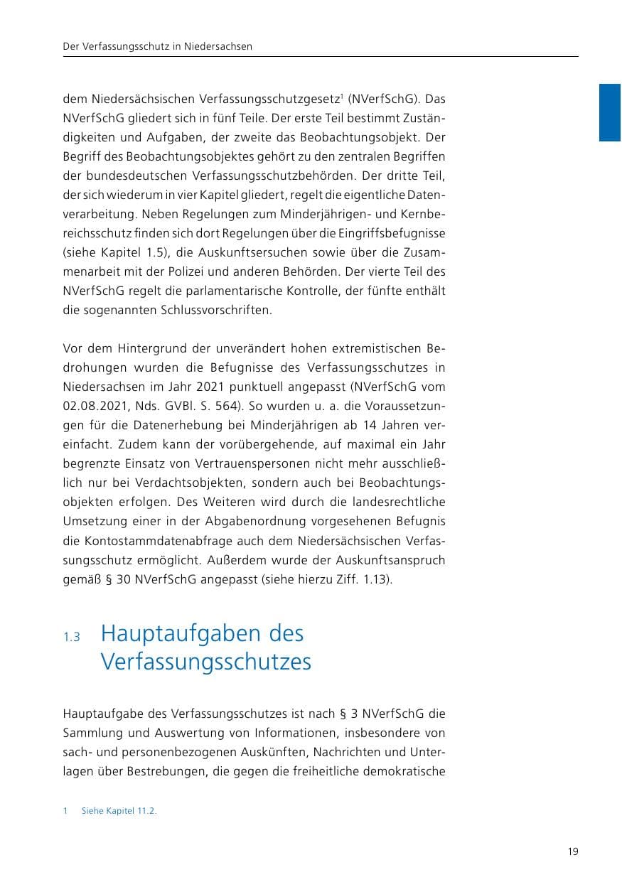 Seite 21 des Verfassungsschutzbericht 2021 Niedersachsen