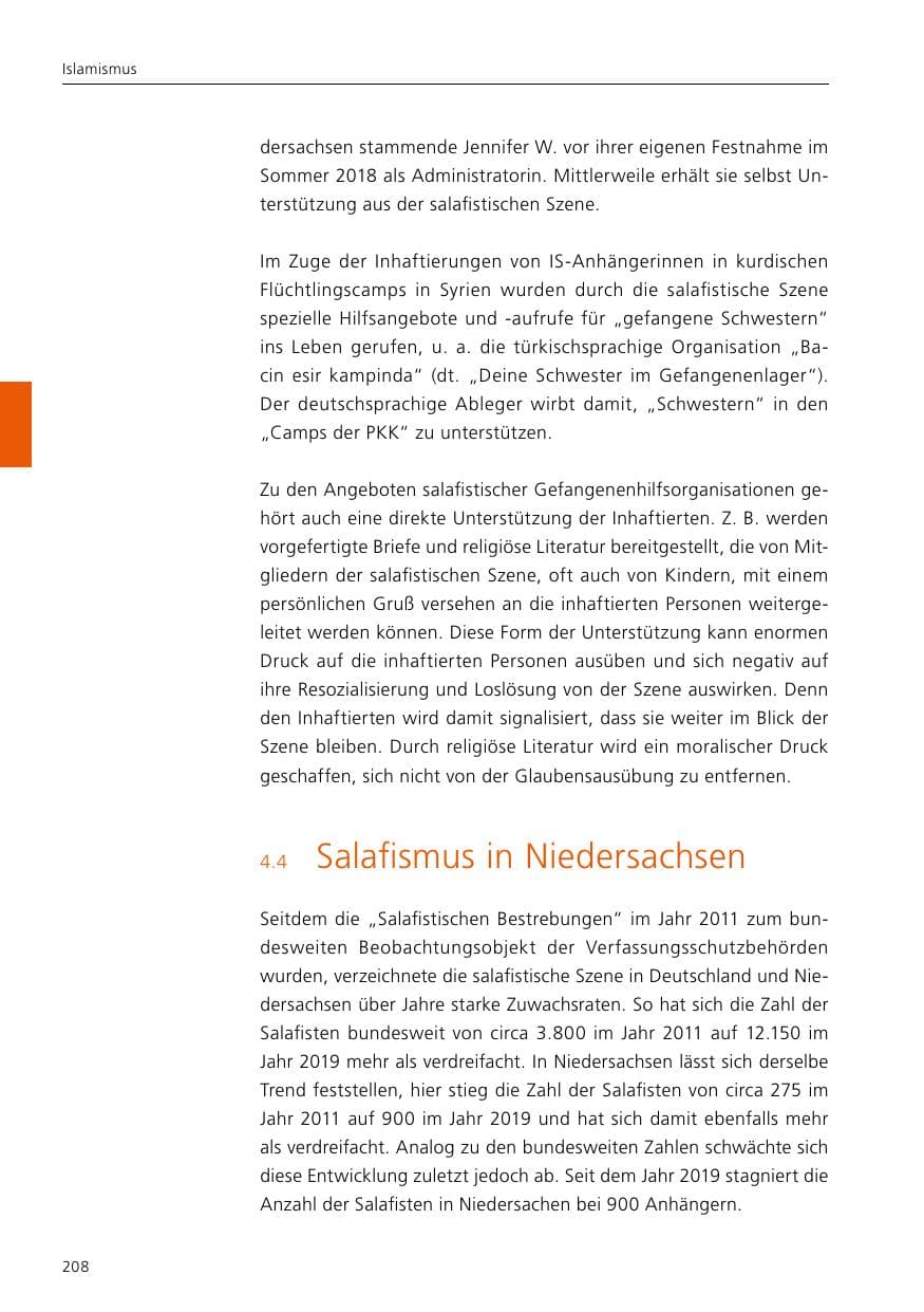 Seite 210 des Verfassungsschutzbericht 2021 Niedersachsen