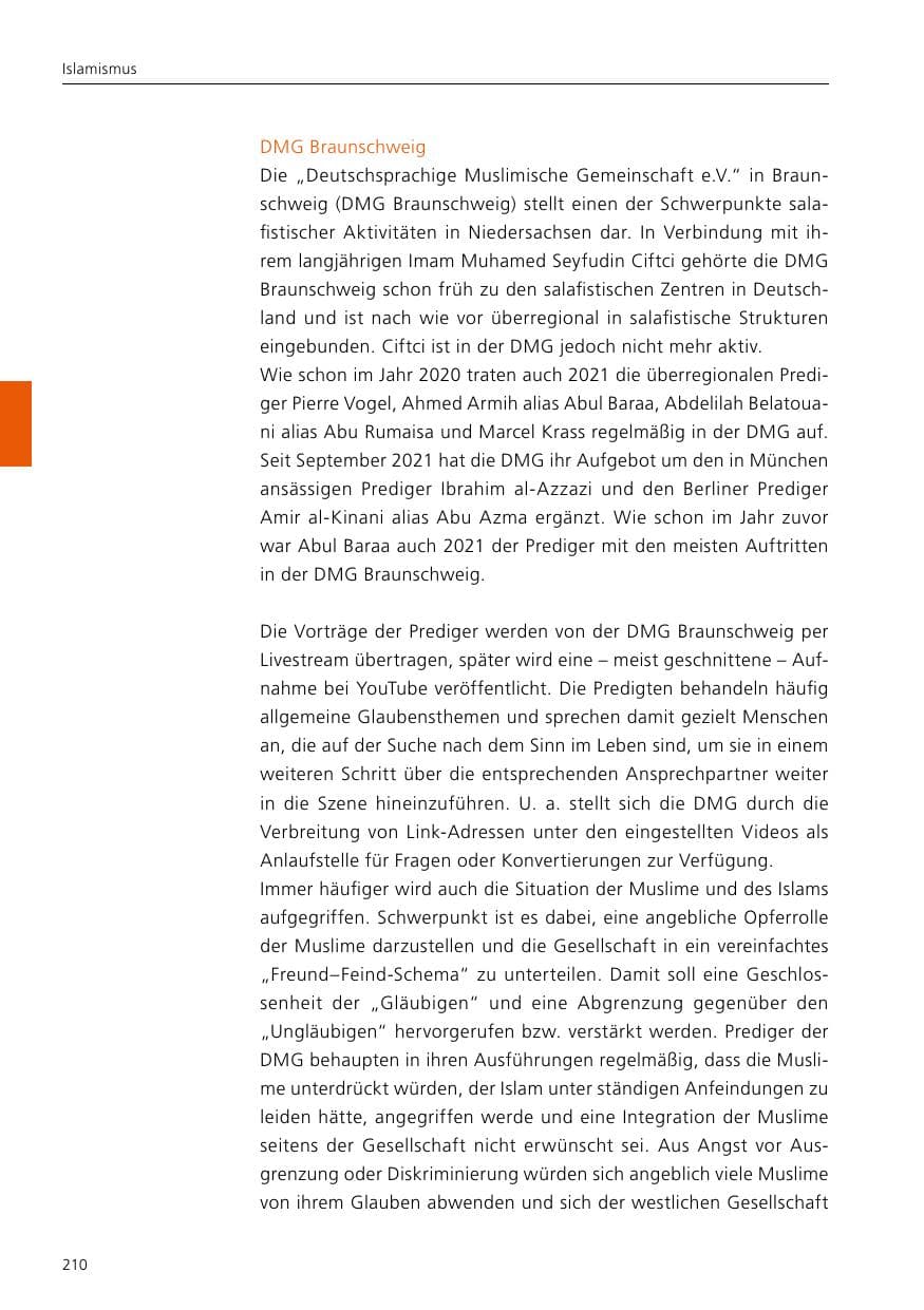 Seite 212 des Verfassungsschutzbericht 2021 Niedersachsen