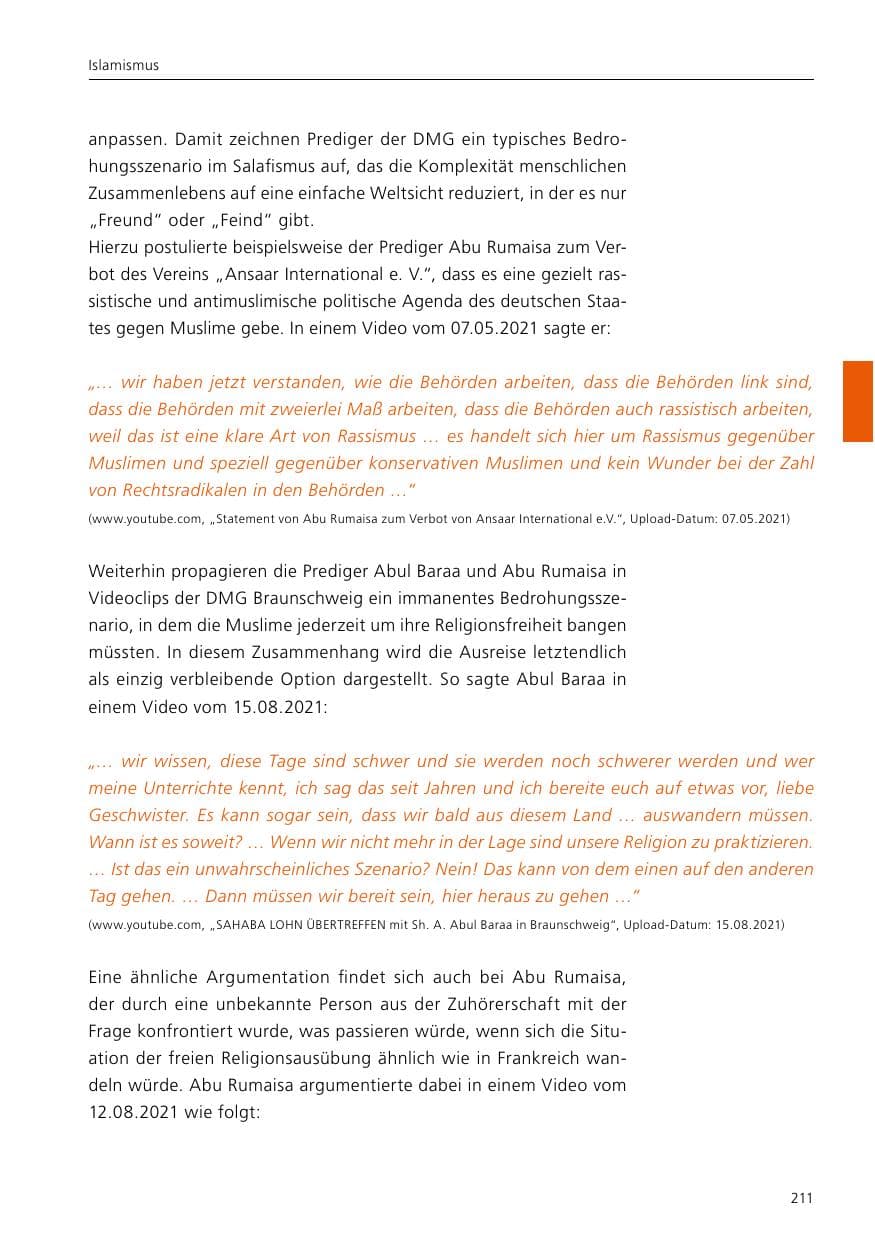 Seite 213 des Verfassungsschutzbericht 2021 Niedersachsen