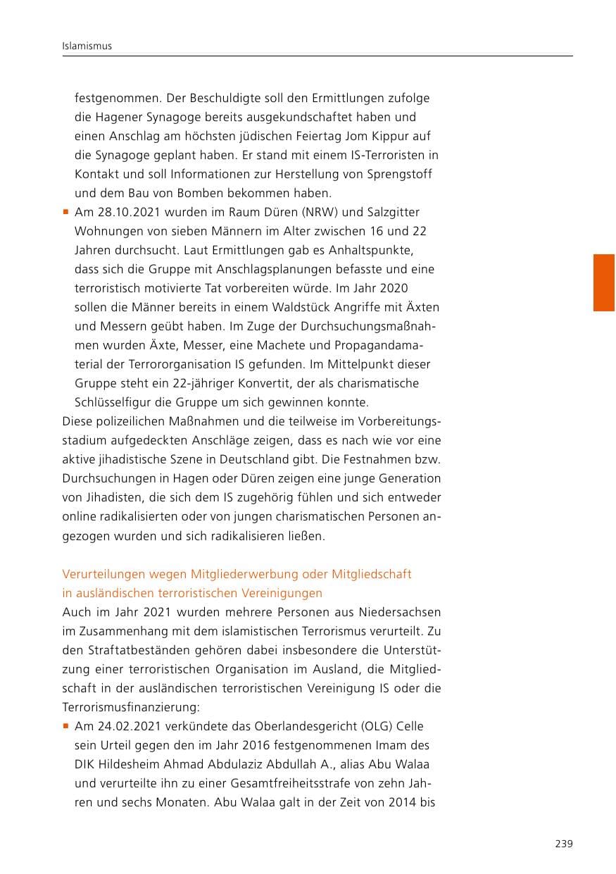 Seite 241 des Verfassungsschutzbericht 2021 Niedersachsen