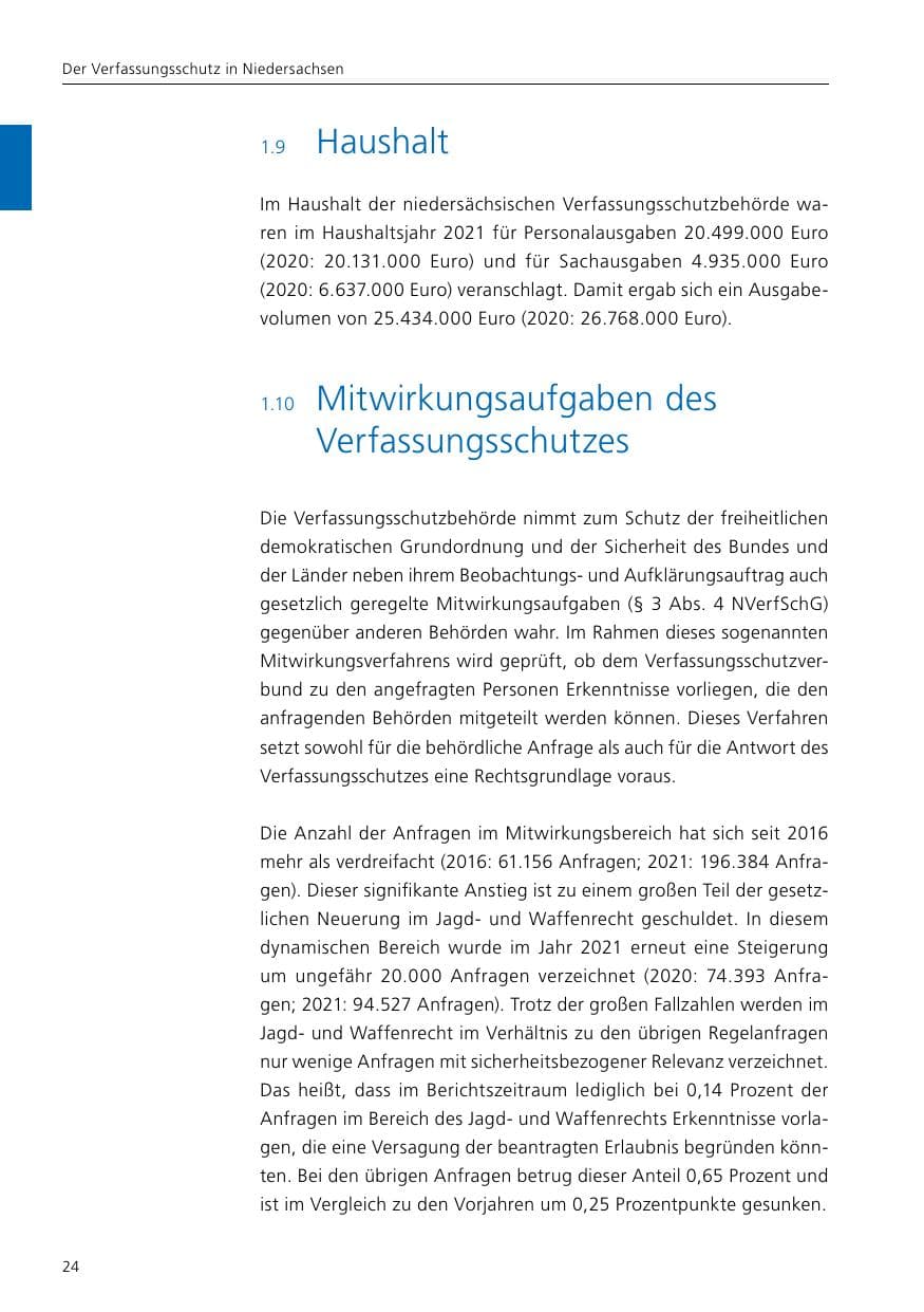 Seite 26 des Verfassungsschutzbericht 2021 Niedersachsen