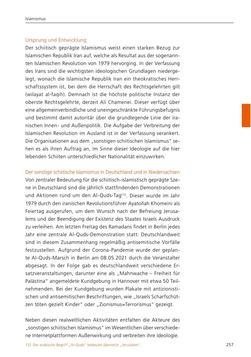 Seite 259 des Verfassungsschutzbericht 2021 Niedersachsen