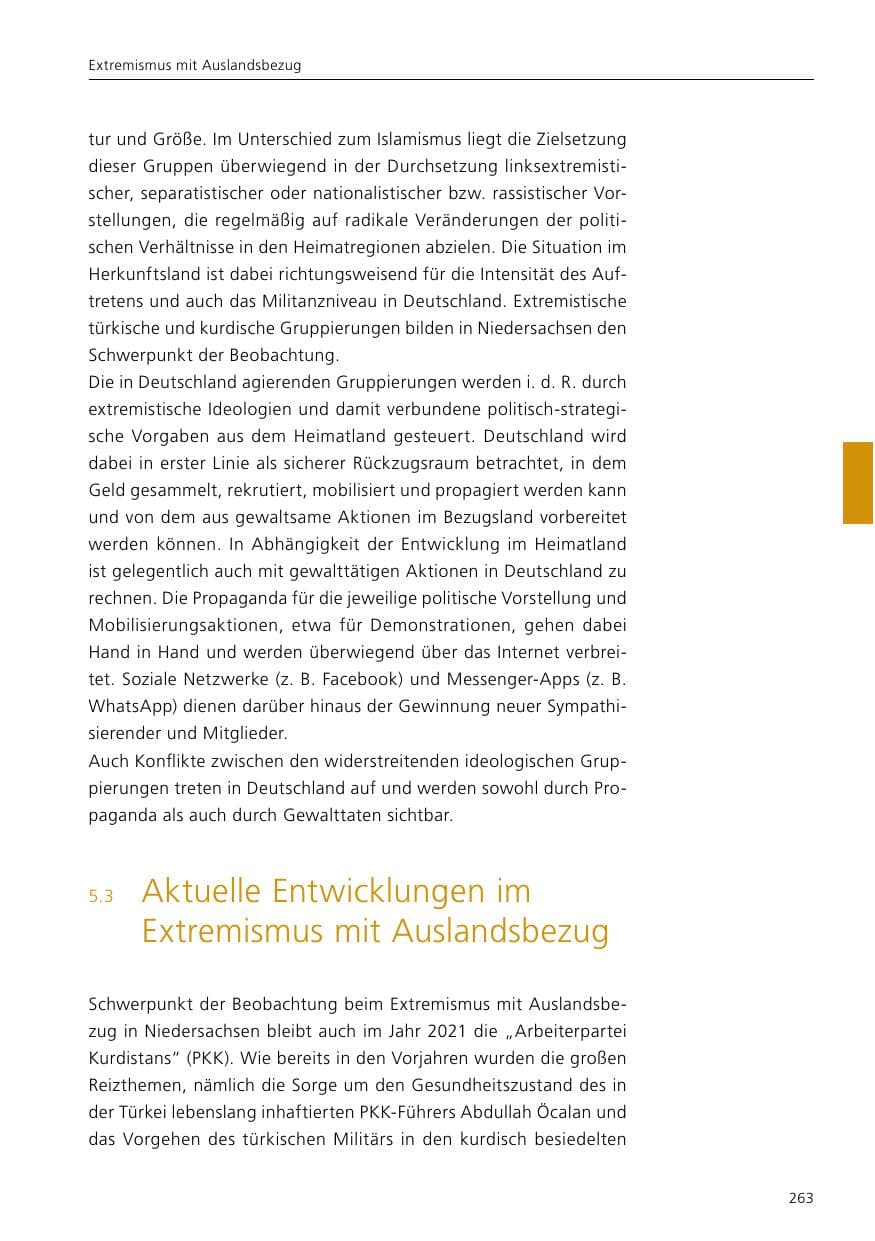Seite 265 des Verfassungsschutzbericht 2021 Niedersachsen
