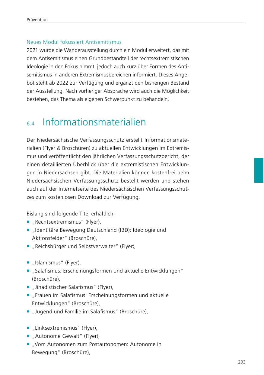 Seite 295 des Verfassungsschutzbericht 2021 Niedersachsen
