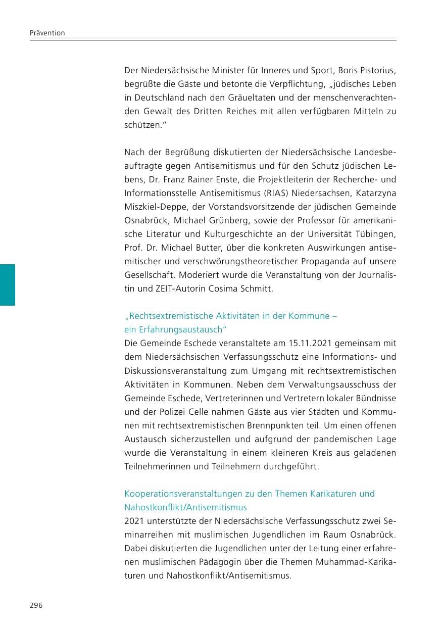 Seite 298 des Verfassungsschutzbericht 2021 Niedersachsen