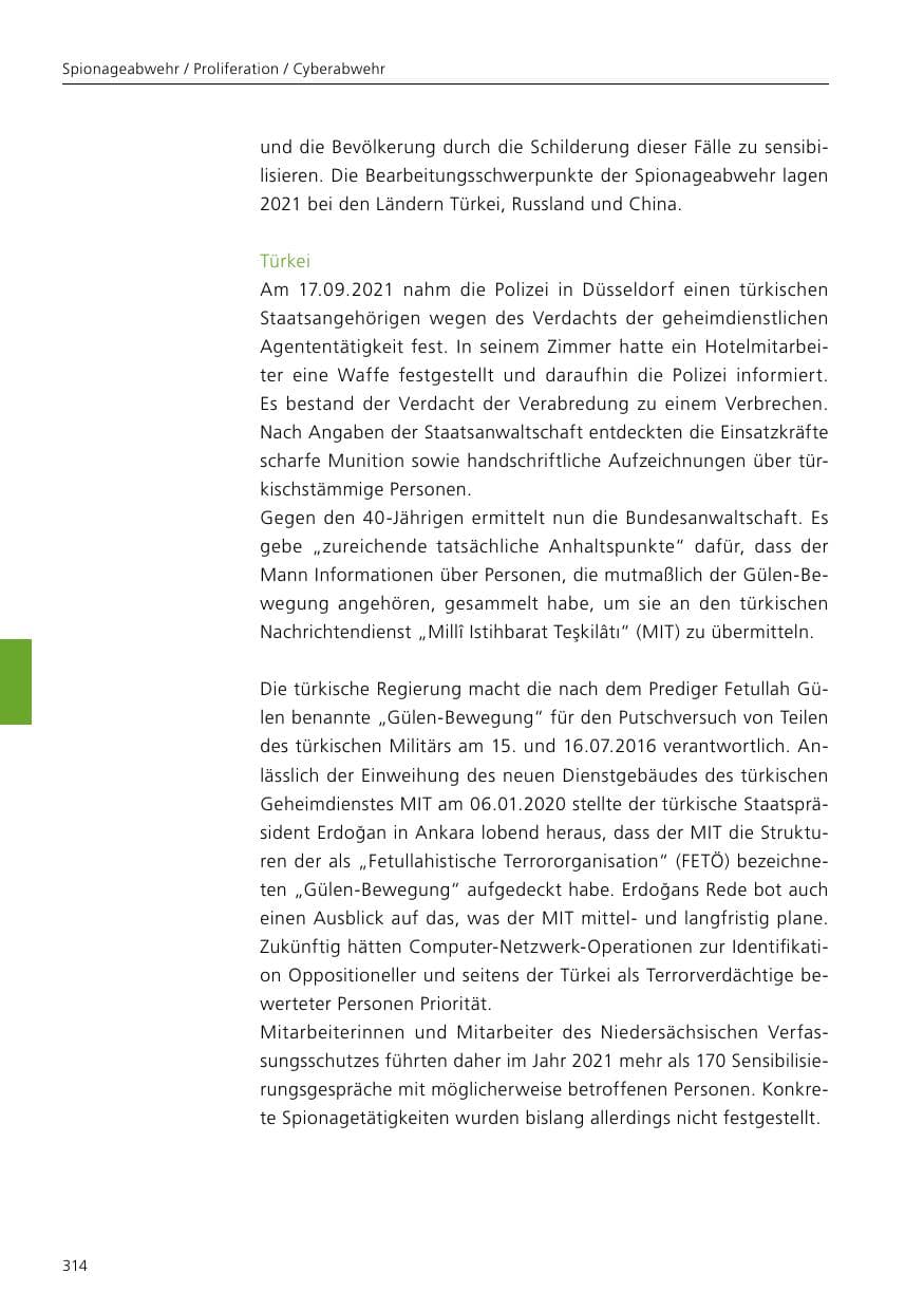 Seite 316 des Verfassungsschutzbericht 2021 Niedersachsen