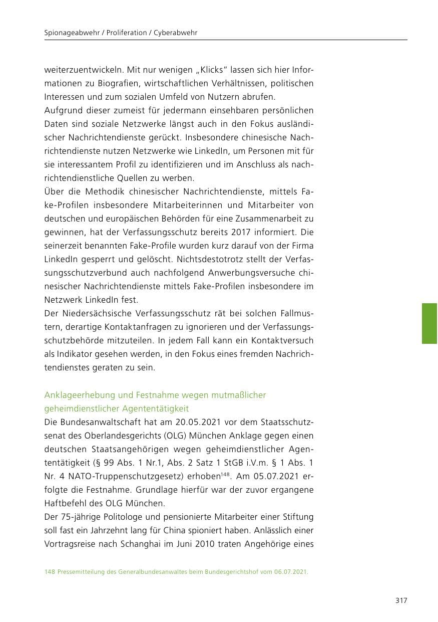 Seite 319 des Verfassungsschutzbericht 2021 Niedersachsen