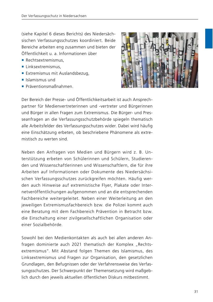Seite 33 des Verfassungsschutzbericht 2021 Niedersachsen