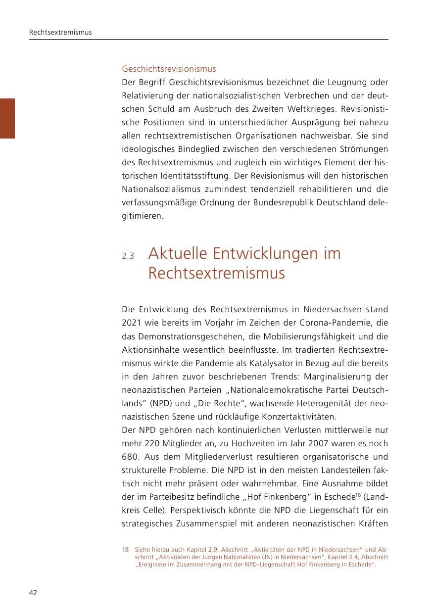 Seite 44 des Verfassungsschutzbericht 2021 Niedersachsen