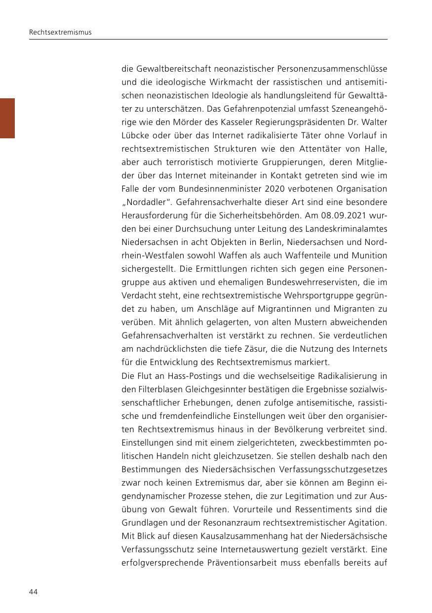 Seite 46 des Verfassungsschutzbericht 2021 Niedersachsen