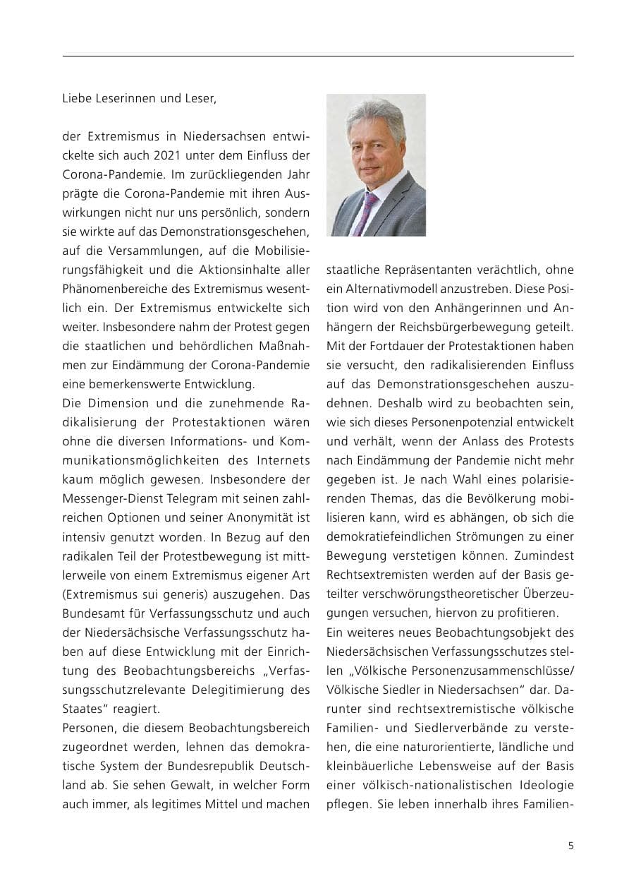 Seite 7 des Verfassungsschutzbericht 2021 Niedersachsen