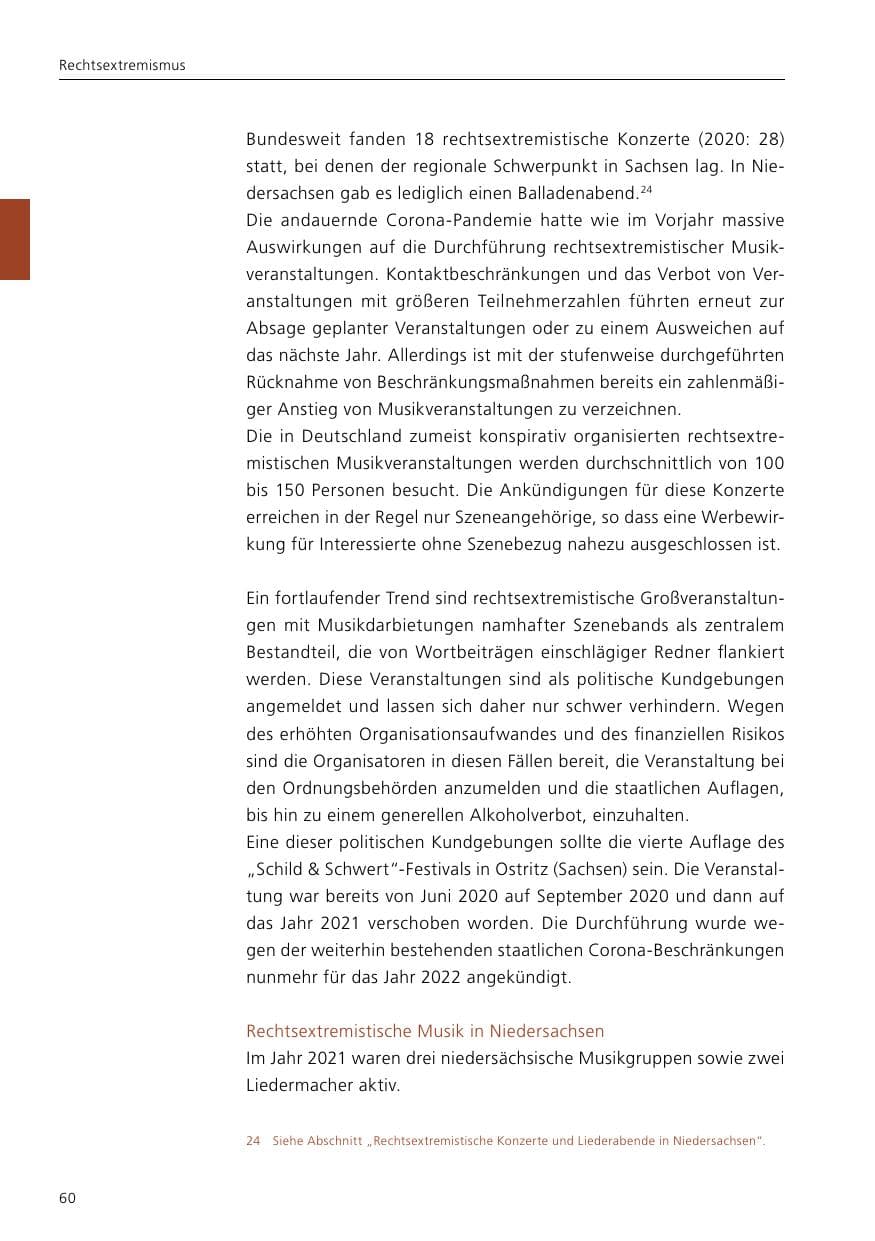 Seite 62 des Verfassungsschutzbericht 2021 Niedersachsen