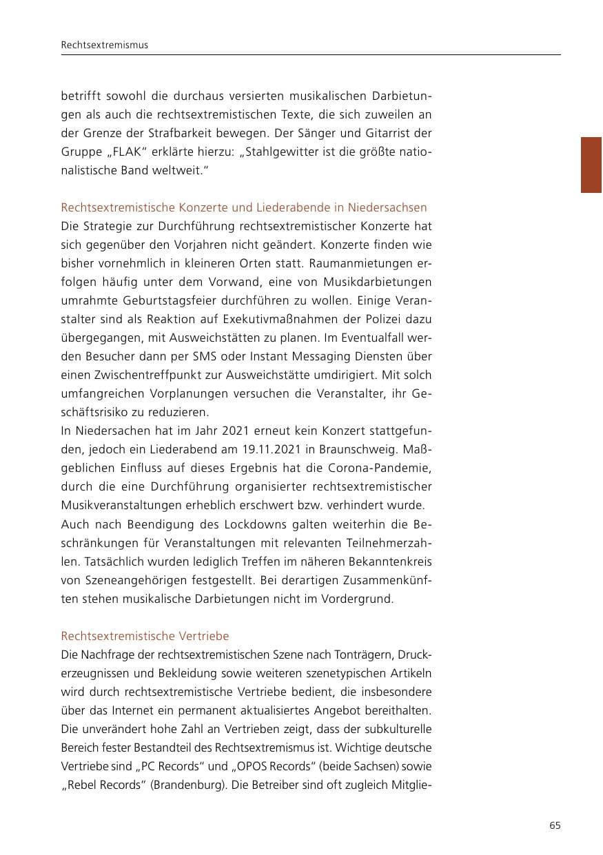 Seite 67 des Verfassungsschutzbericht 2021 Niedersachsen