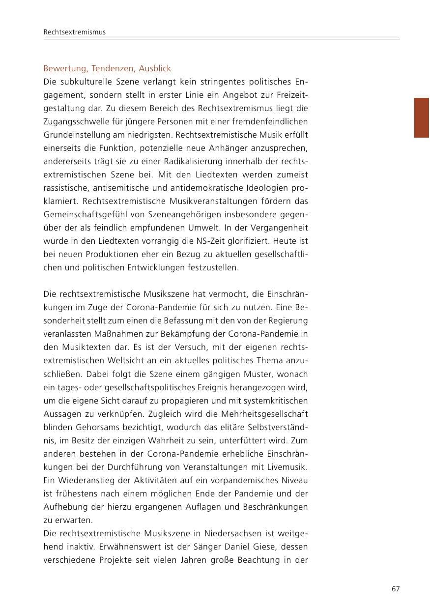 Seite 69 des Verfassungsschutzbericht 2021 Niedersachsen