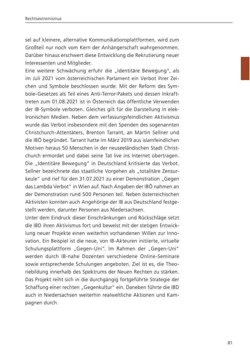 Seite 83 des Verfassungsschutzbericht 2021 Niedersachsen