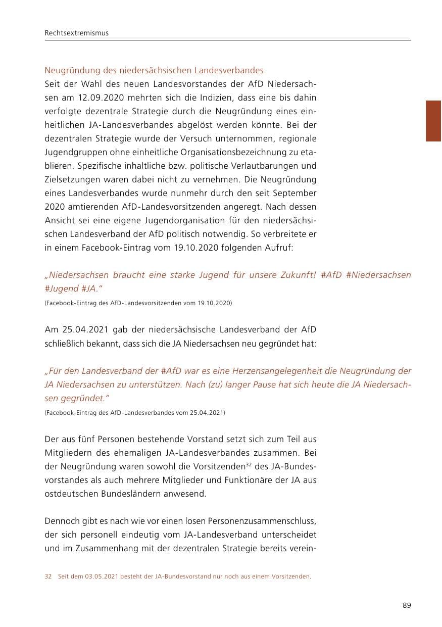 Seite 91 des Verfassungsschutzbericht 2021 Niedersachsen
