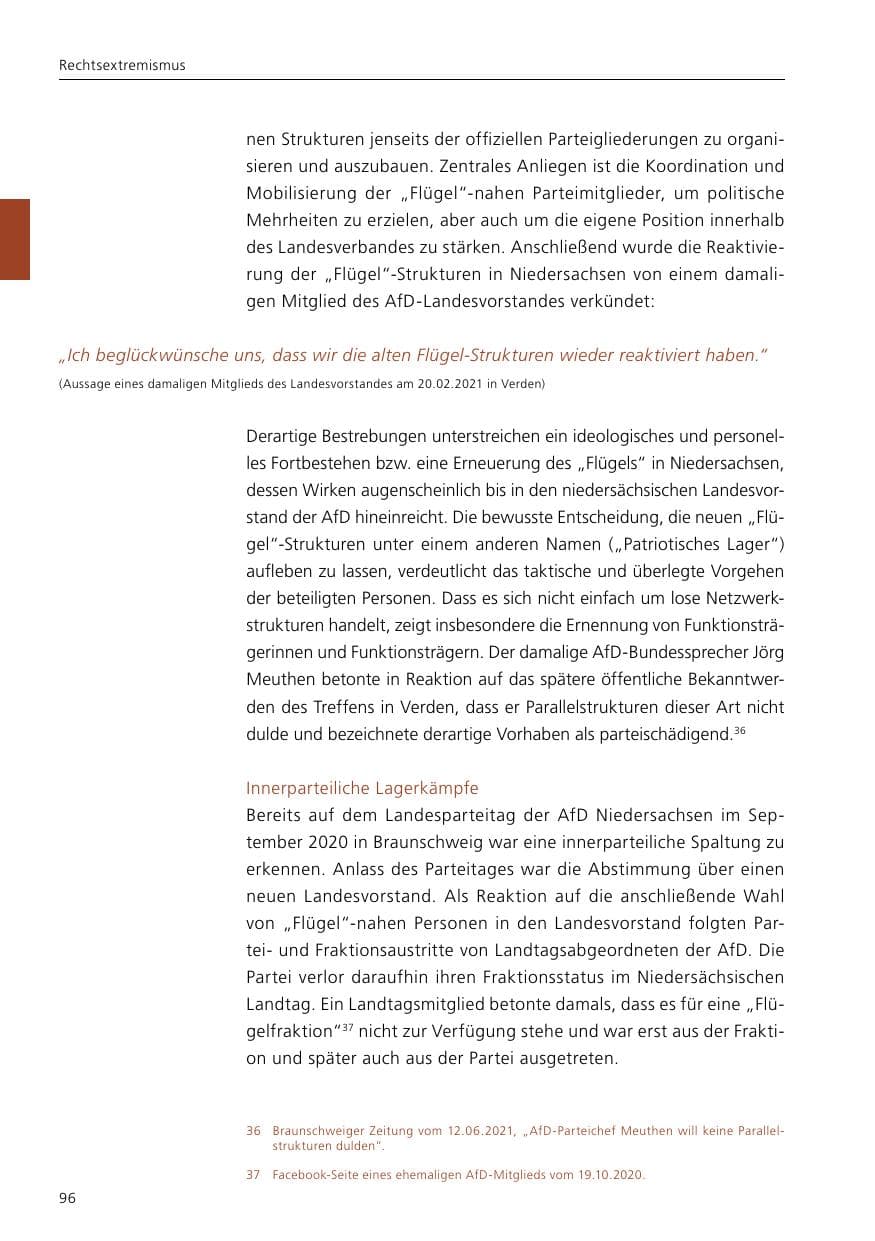 Seite 98 des Verfassungsschutzbericht 2021 Niedersachsen