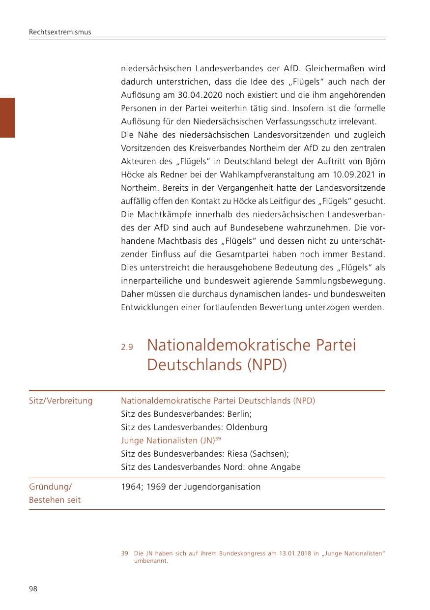 Seite 100 des Verfassungsschutzbericht 2021 Niedersachsen