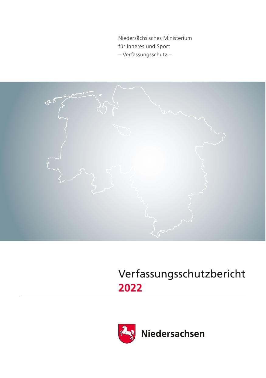 Seite 1 des Verfassungsschutzbericht 2022 Niedersachsen