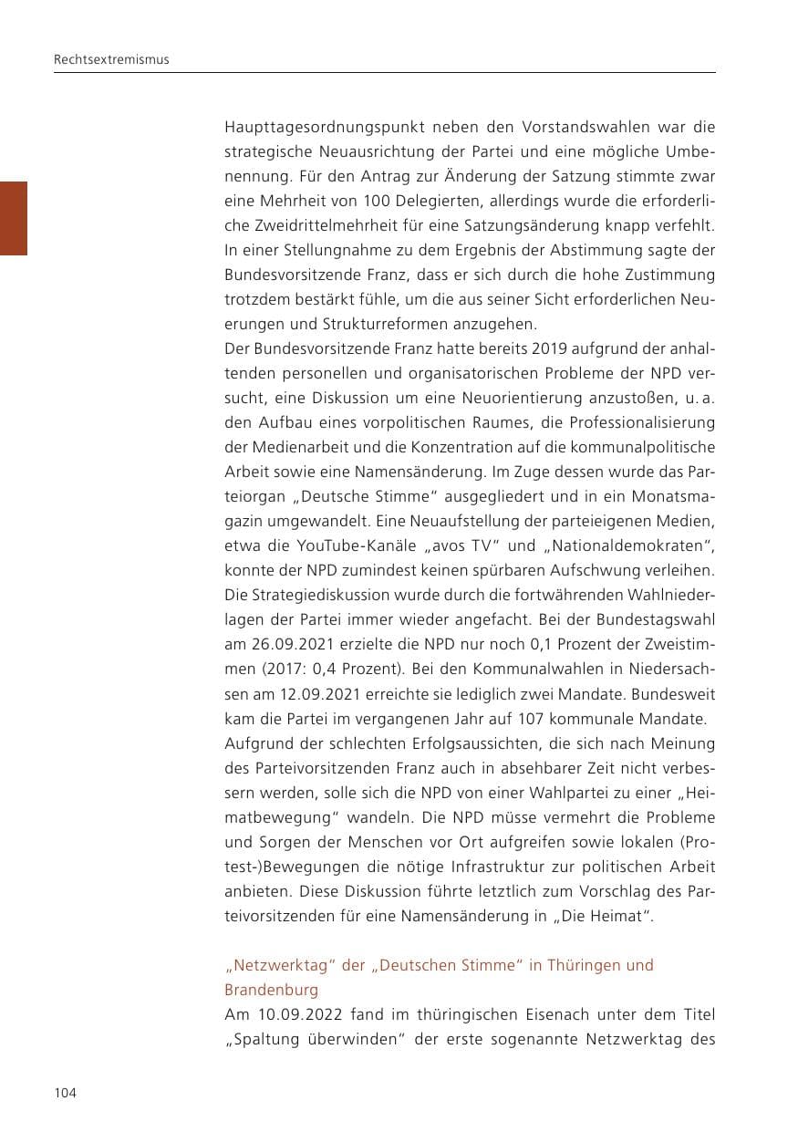 Seite 106 des Verfassungsschutzbericht 2022 Niedersachsen