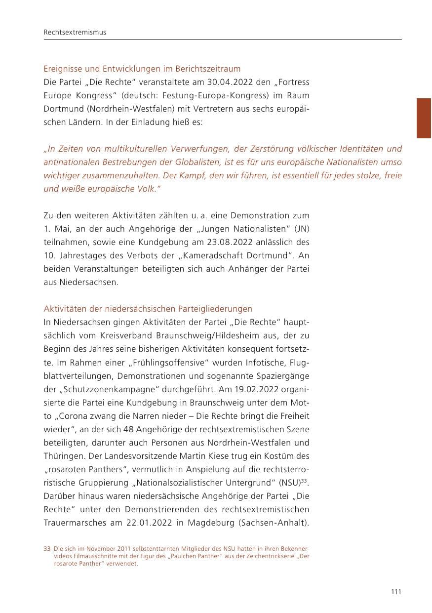 Seite 113 des Verfassungsschutzbericht 2022 Niedersachsen