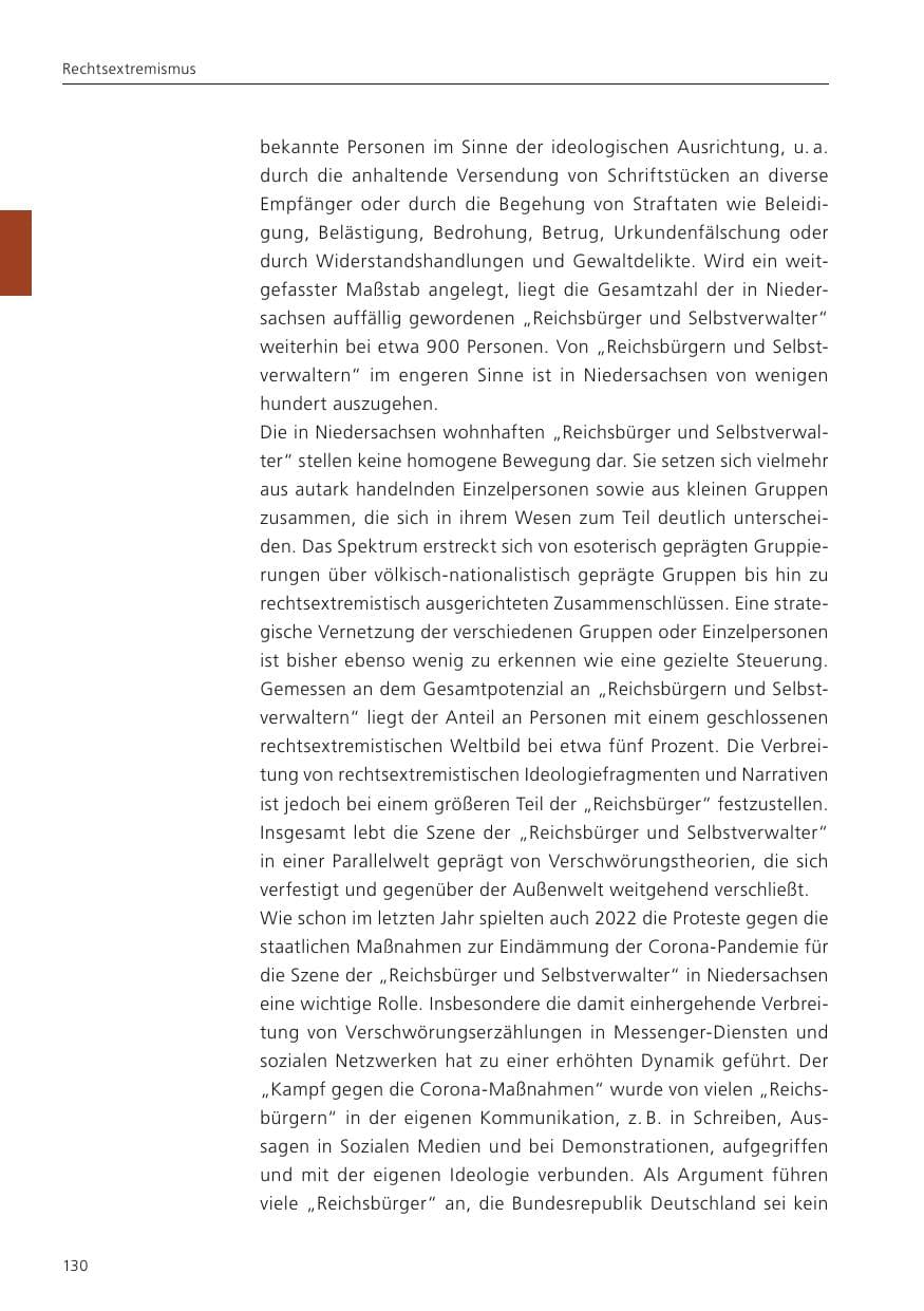 Seite 132 des Verfassungsschutzbericht 2022 Niedersachsen