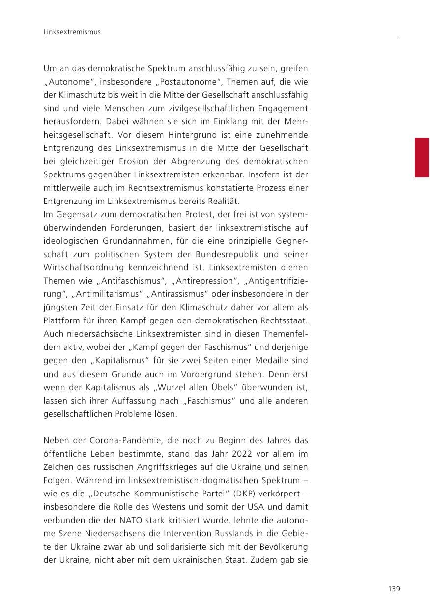 Seite 141 des Verfassungsschutzbericht 2022 Niedersachsen