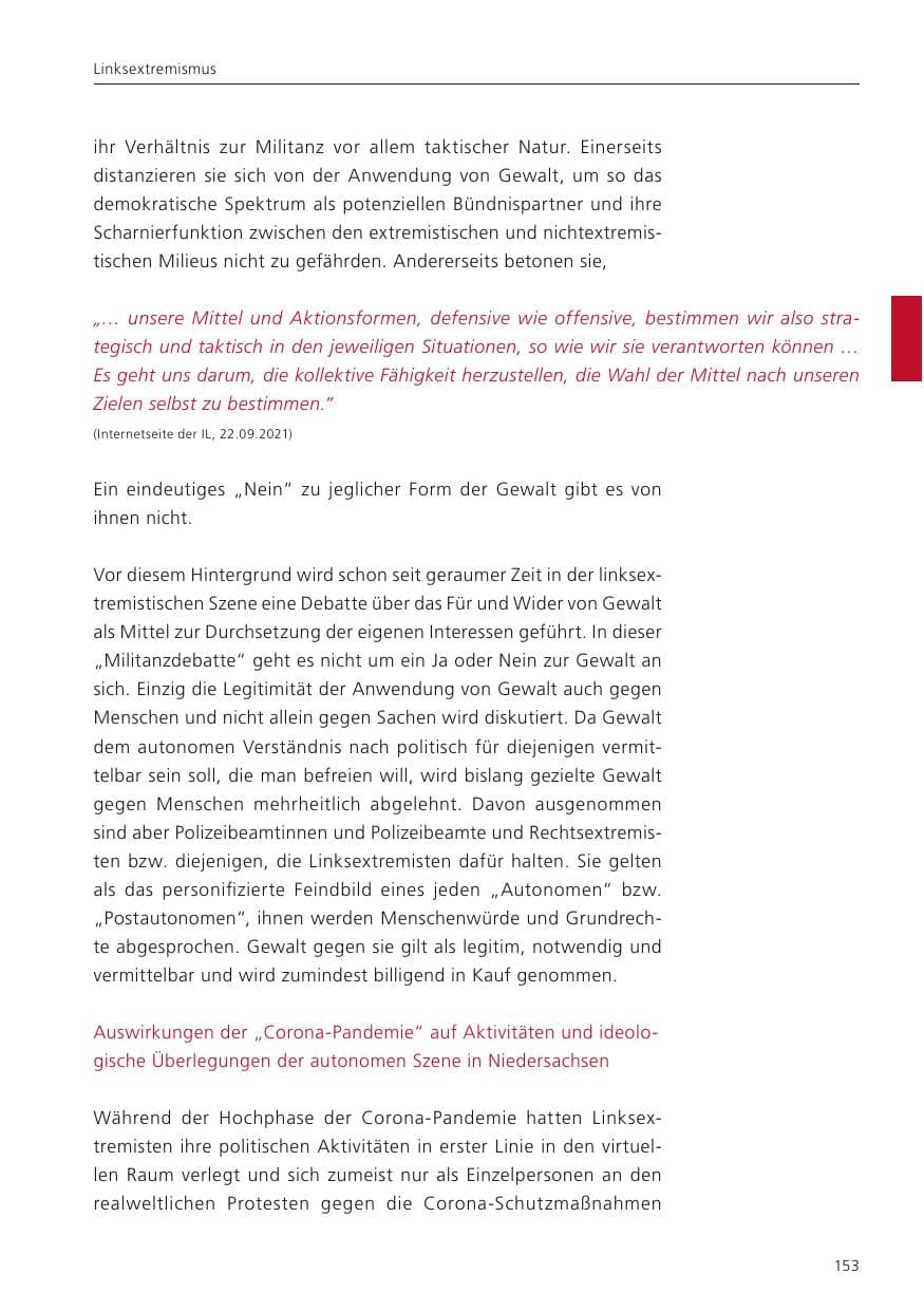 Seite 155 des Verfassungsschutzbericht 2022 Niedersachsen