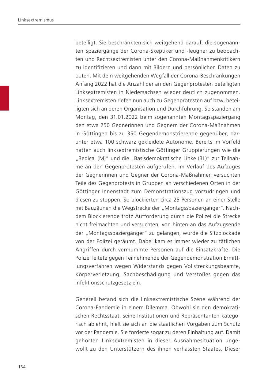 Seite 156 des Verfassungsschutzbericht 2022 Niedersachsen