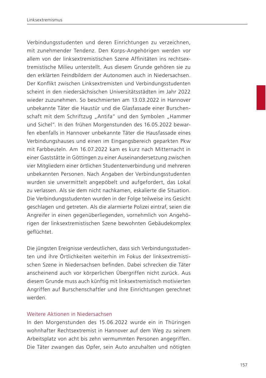 Seite 159 des Verfassungsschutzbericht 2022 Niedersachsen