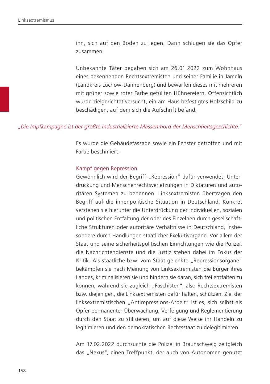 Seite 160 des Verfassungsschutzbericht 2022 Niedersachsen