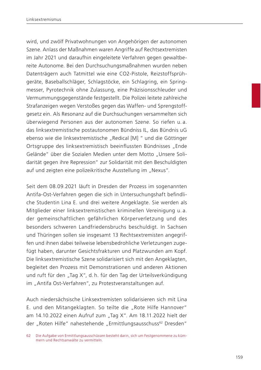 Seite 161 des Verfassungsschutzbericht 2022 Niedersachsen