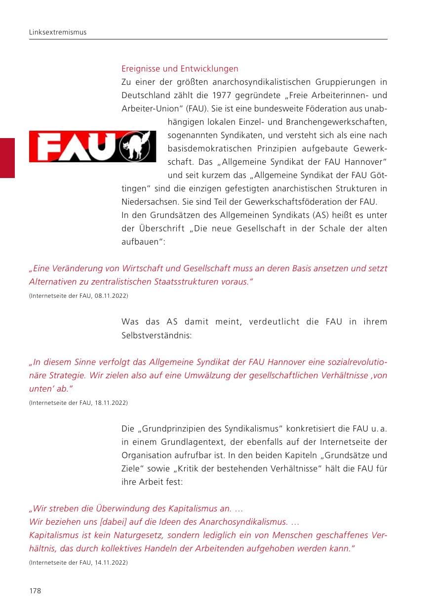 Seite 180 des Verfassungsschutzbericht 2022 Niedersachsen
